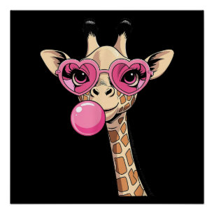 Cute Giraffe Die Roze Kauwgom Bril Opblaast Perfect Poster
