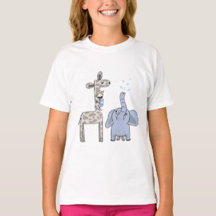 Cute Giraffe en Olifant Meisjes T-Shirt