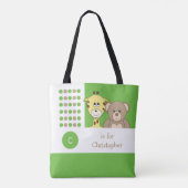 Cute giraffe en teddybeer baby groene witte speelg draagtas (Achterkant)
