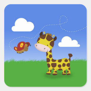 Cute Giraffe en vlinder Vierkante Sticker