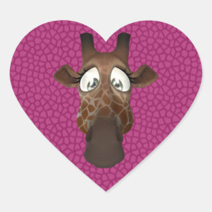 Cute Giraffe Face Pink Animal Fur Patroon Hart Sticker