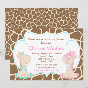 Cute Giraffe Gender onthullen of Twins Baby shower Kaart