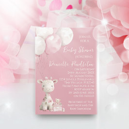 Cute Giraffe Girl Baby Shower Invitation Kaart