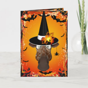 Cute Giraffe in Witches Pet Halloween Card Kaart