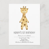 Cute Giraffe, invitation anniversaire de enfant mi (Devant)