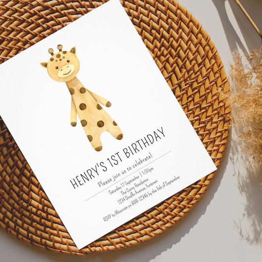 Cute Giraffe, invitation anniversaire de enfant mi