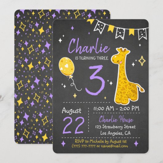 Cute Giraffe | Invitation de tableau de bord d'ann (Devant / Derrière)