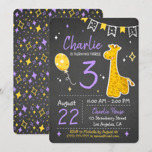 Cute Giraffe Invitation de tableau de bord d'ann