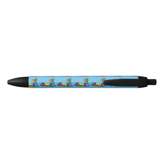 Cute Giraffe Jet Skiing Cartoon Zwarte Inkt Pen (Achterkant)