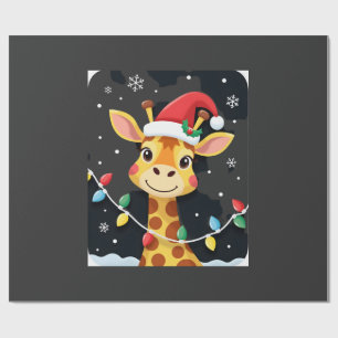 Cute Giraffe Kerstlichten Santa Hoed Xmas Pyjama Cadeaupapier