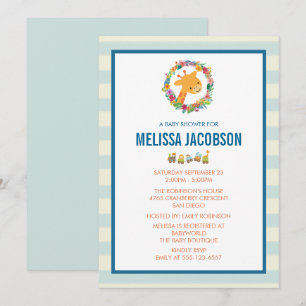Cute Giraffe met Floral Wreate Baby shower Invite Kaart