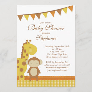 Cute Giraffe Monkey Baby shower Invitation Kaart