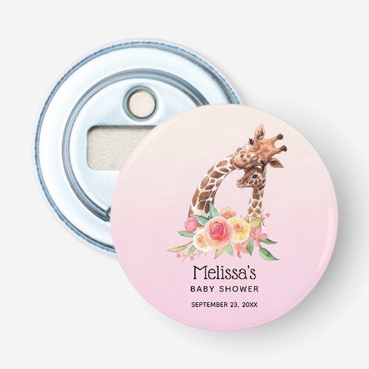 Cute Giraffe Pair Mam & Baby Waterverf Shower Button Flesopener (Voorkant)