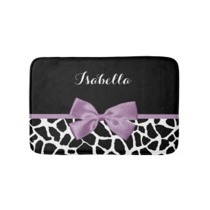 Cute Giraffe Print Lavender Paars Bow met naam Badmat