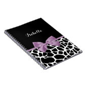 Cute Giraffe Print Lavender Paars Bow met naam Notitieboek (Rechterzijde)