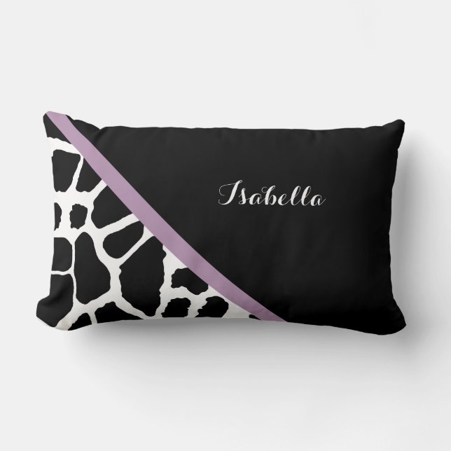 Cute Giraffe Print Lavender Paars Stripe en Name Kussen (Voorkant)