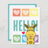 Cute Giraffe Regenboog Met Hartjes Hallo Notitiekaartje (Voorkant / Achterkant)