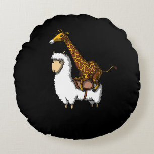 Cute Giraffe Riding Llama Alpaca Funny Animals Rond Kussen