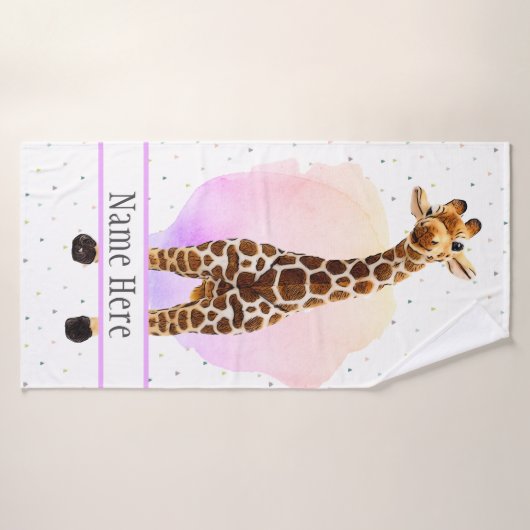 Cute Giraffe Safari Animal Oerwoud Wilde Naam Bath Badhanddoek (Badhanddoek)