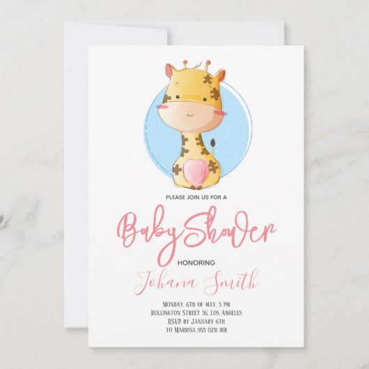 Cute Giraffe Safari Baby shower Invitation (Devant)