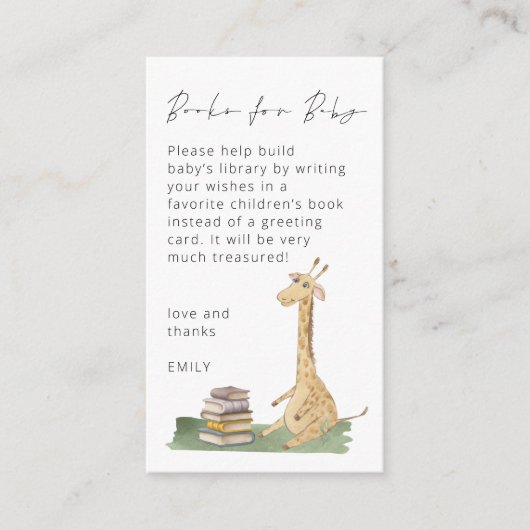Cute Giraffe Script Books for Baby shower Informatiekaartje (Voorkant)