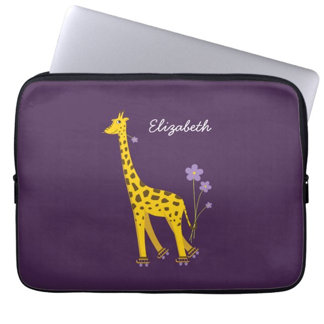Cute Giraffe Skating Girl Name Laptop Sleeve (Voorkant)