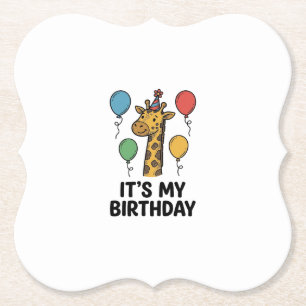 Cute Giraffe Verjaardagsshirt Vintage Feest Design Kartonnen Onderzetters
