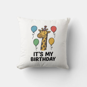 Cute Giraffe Verjaardagsshirt Vintage Feestdesign_ Kussen