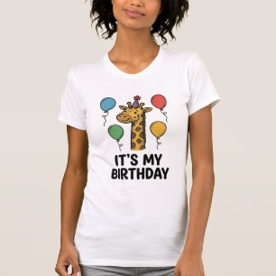 Cute Giraffe Verjaardagsshirt Vintage Feestdesign_ T-shirt
