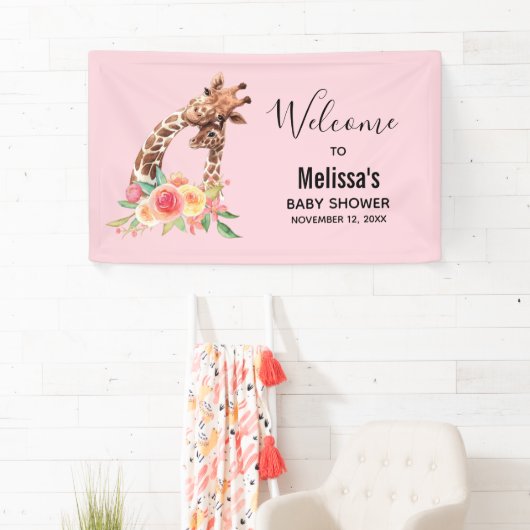 Cute Giraffe Waterverf Mam & Babe Baby shower Spandoek (Insitu)