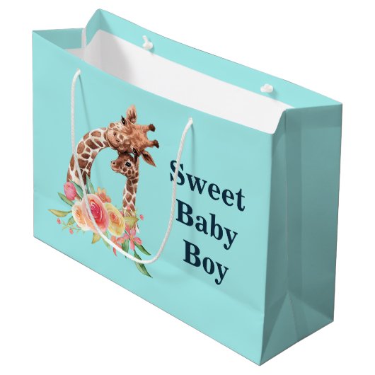 Cute Giraffe Waterverf Mam & Baby Boy Groot Cadeauzakje (Voorkant Gekanteld)