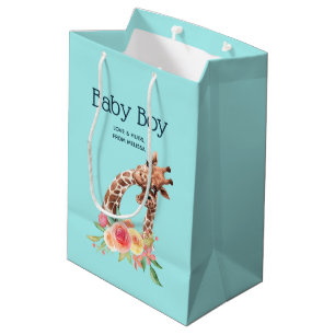 Cute Giraffe Waterverf Mam & Baby Boy Medium Cadeauzakje