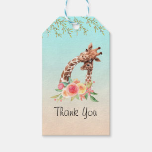 Cute Giraffe Waterverf Mam & Baby Hartelijk dank Cadeaulabel