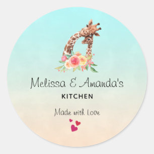 Cute Giraffe Waterverf Mam & Baby Kitchen Ronde Sticker