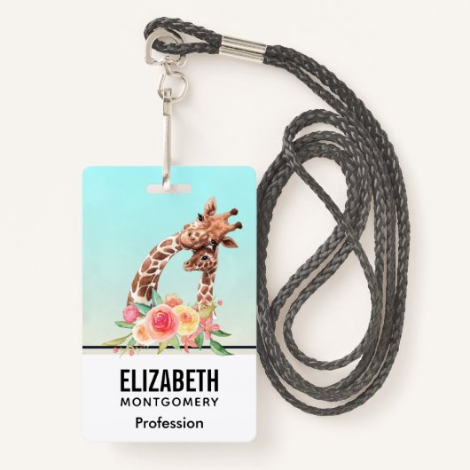 Cute Giraffe Waterverf Mam en Baby Badge (Voorkant met draagriem)