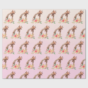 Cute Giraffe Waterverf Mam en Baby Cadeaupapier