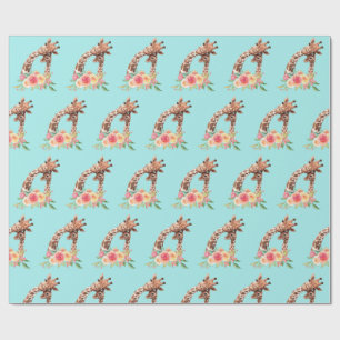 Cute Giraffe Waterverf Mam en Baby Cadeaupapier