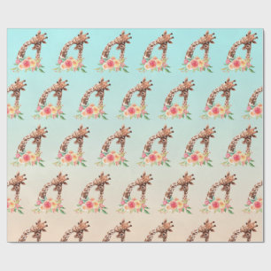 Cute Giraffe Waterverf Mam en Baby Cadeaupapier