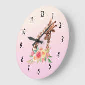 Cute Giraffe Waterverf Mam en Baby Grote Klok (Hoek)