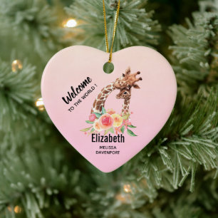 Cute Giraffe Waterverf Mam en Baby Keramisch Ornament