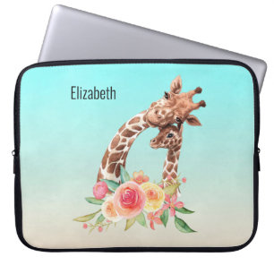 Cute Giraffe Waterverf Mam en Baby Laptop Sleeve