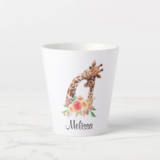 Cute Giraffe Waterverf Mam en Baby Latte Mok (Voorkant)