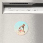 Cute Giraffe Waterverf Mam en Baby Magneet (Insitu (Vaatwasser))