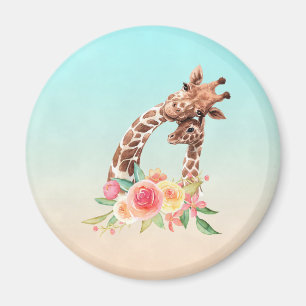 Cute Giraffe Waterverf Mam en Baby Magneet