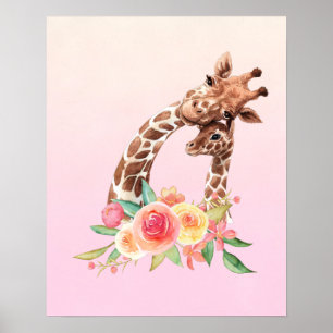Cute Giraffe Waterverf Mam en Baby Poster