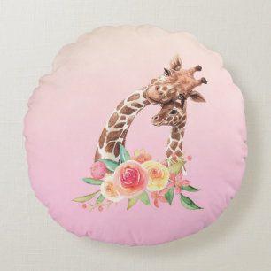 Cute Giraffe Waterverf Mam en Baby Rond Kussen