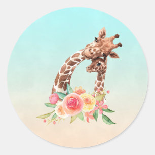 Cute Giraffe Waterverf Mam en Baby Ronde Sticker