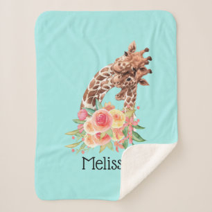 Cute Giraffe Waterverf Mam en Baby Sherpa Deken