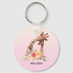 Cute Giraffe Waterverf Mam en Baby Sleutelhanger
