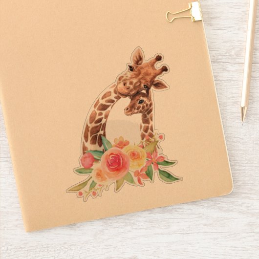 Cute Giraffe Waterverf Mam en Baby Sticker (Notitieboek)